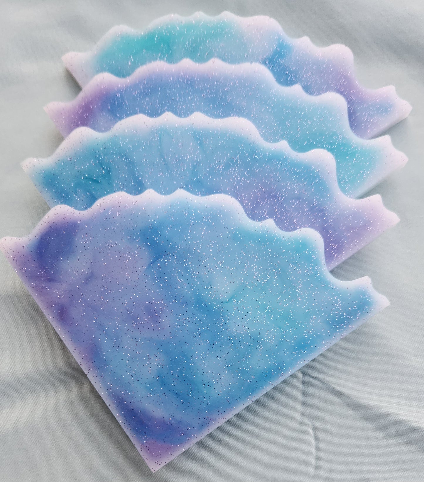 Blue/Purple/White 4 Piece Coaster Set without Holder