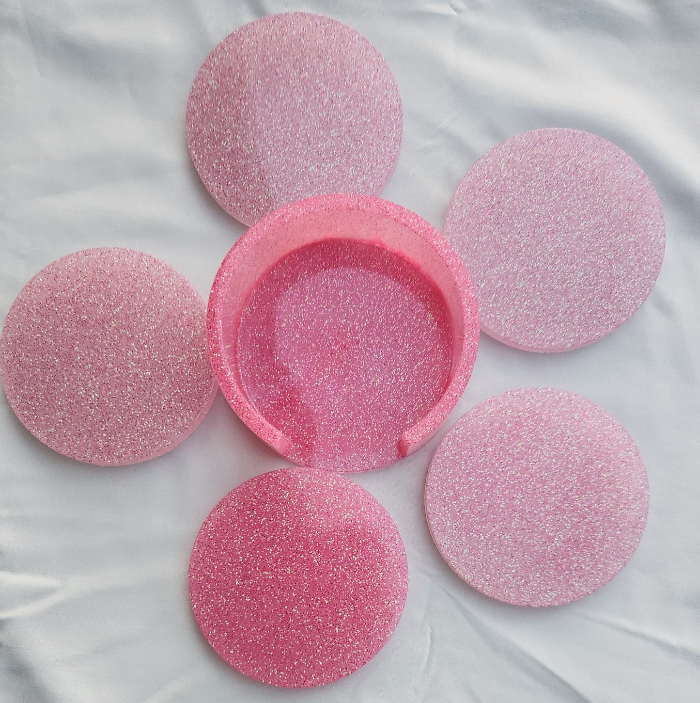 Pink/Glitter 5 Piece Coaster Set with Holder