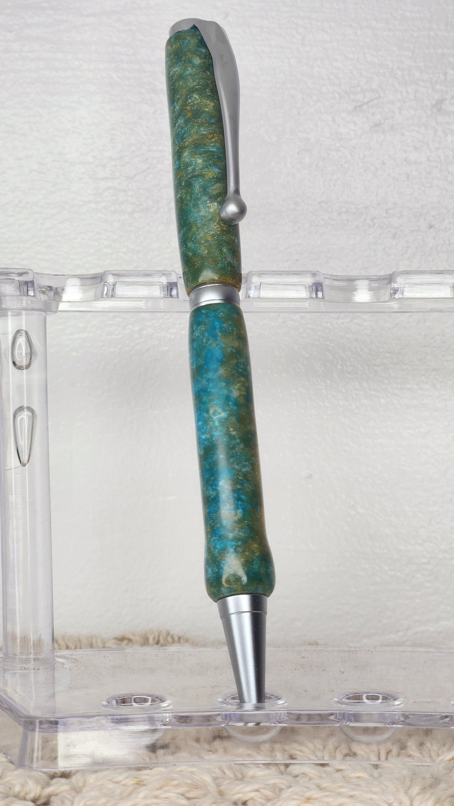 Blue/Green Brushed Satin hardware Resin Pen