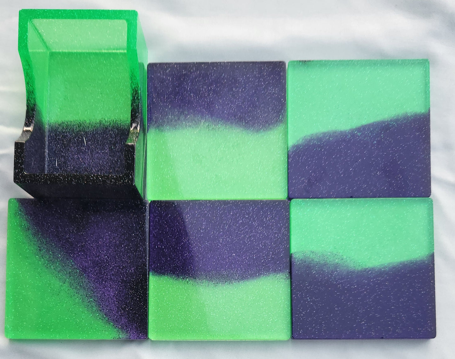 Green/Purple 4 Piece Coaster Set with Holder