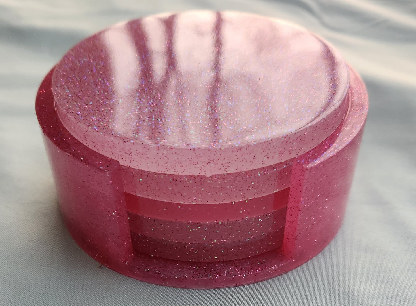 Pink/Glitter 5 Piece Coaster Set with Holder