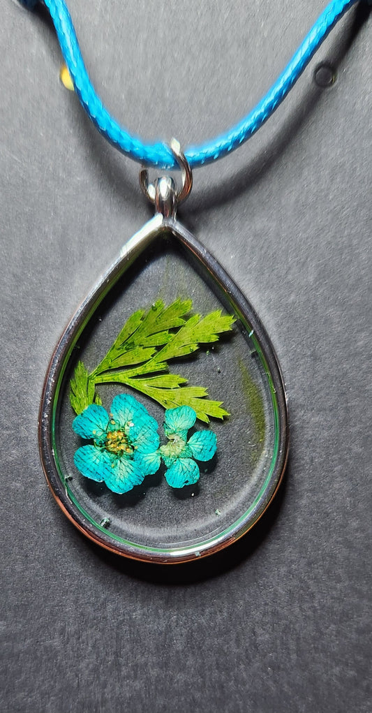 Teal Resin Flower Pendant Necklace