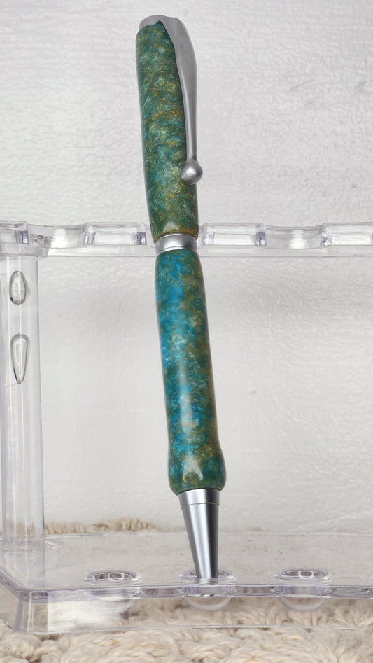 Blue/Green Brushed Satin hardware Resin Pen