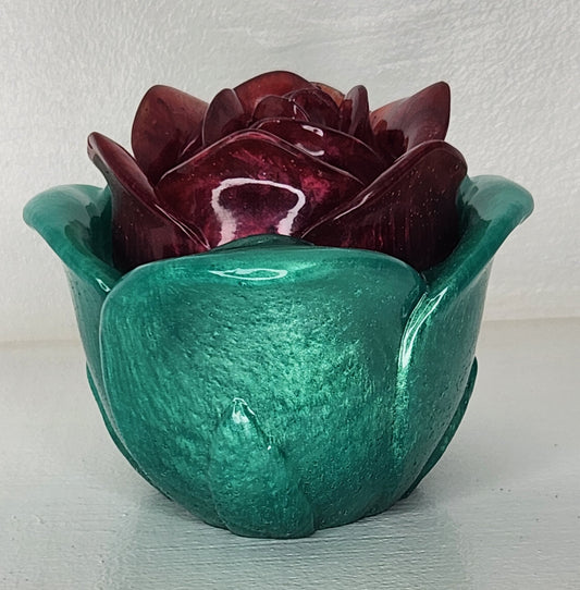 Rose Trinket Jar (Maroon and Green)
