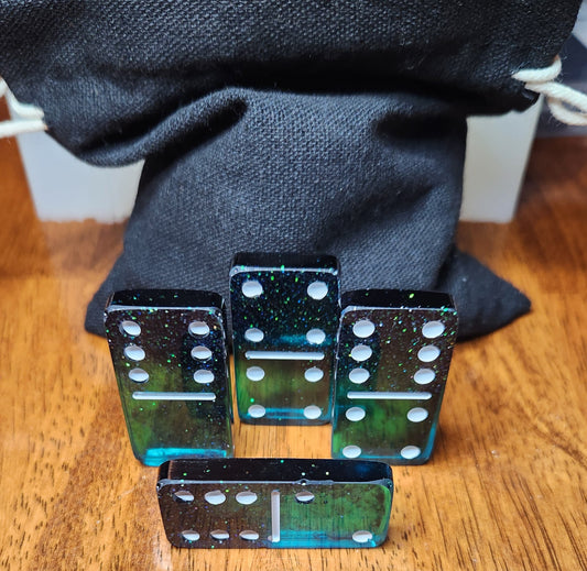 Black Teal Galaxy Mini Dominoes