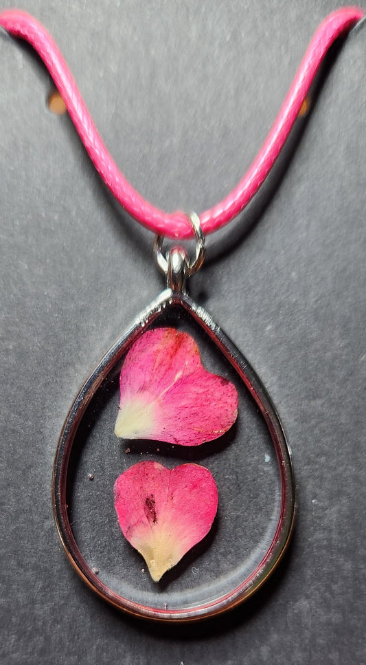 Pink Heart Petal Pendant Necklace