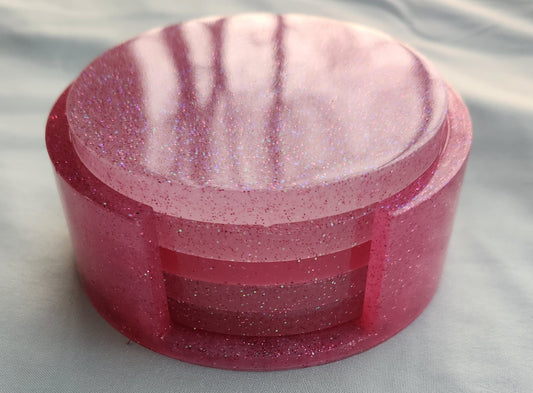 Pink/Glitter 5 Piece Coaster Set with Holder