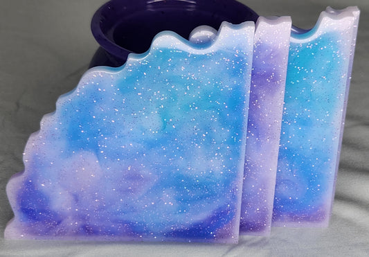 Blue/Purple/White 4 Piece Coaster Set without Holder